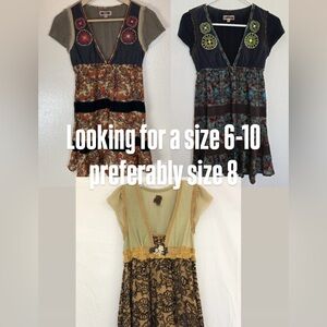 ISO FREE PEOPLE - Boho Patchwork Empire Waist Dress with Floral Trim